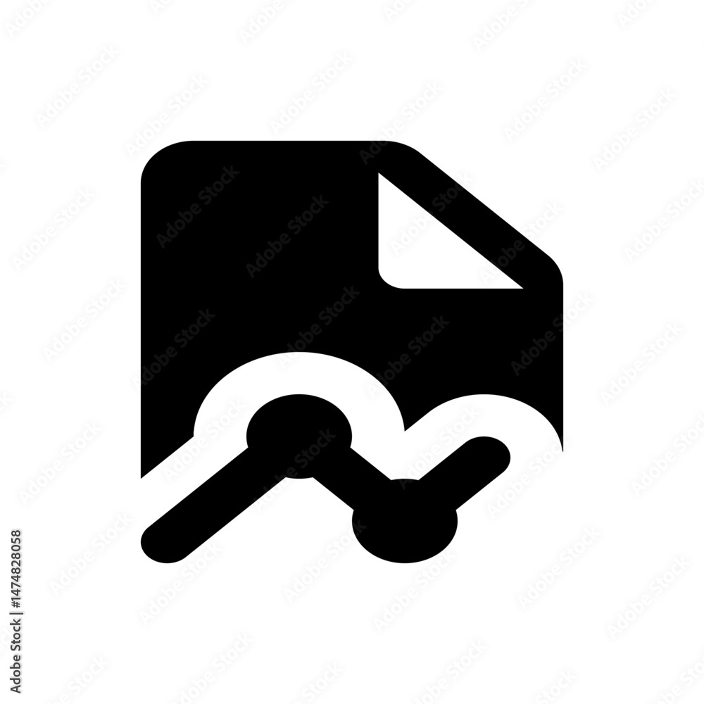 Poster black document with a folded corner and a white line graph overlaying the document in the center are