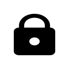 Illustration of a black padlock with a rounded shackle and a white circular keyhole on a white background