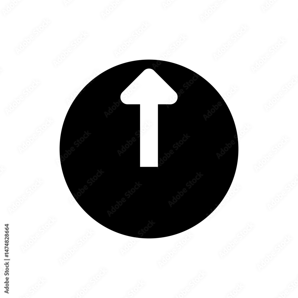 Poster a simple graphic featuring a white arrow pointing upwards centered within a black circle design elem
