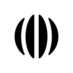 Abstract black and white design featuring four curved shapes arranged symmetrically on a white background