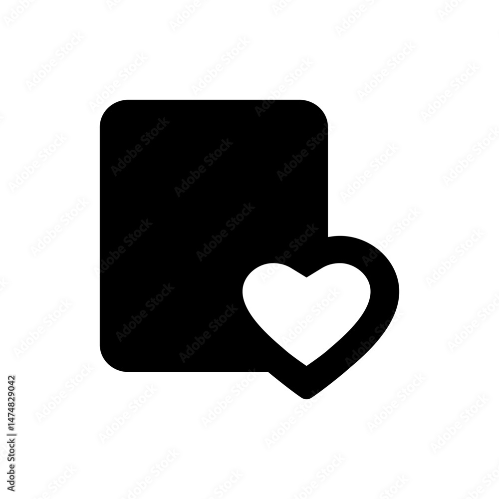 Poster black rounded rectangle with a heart shaped chat bubble attached to the right side of the rectangle 