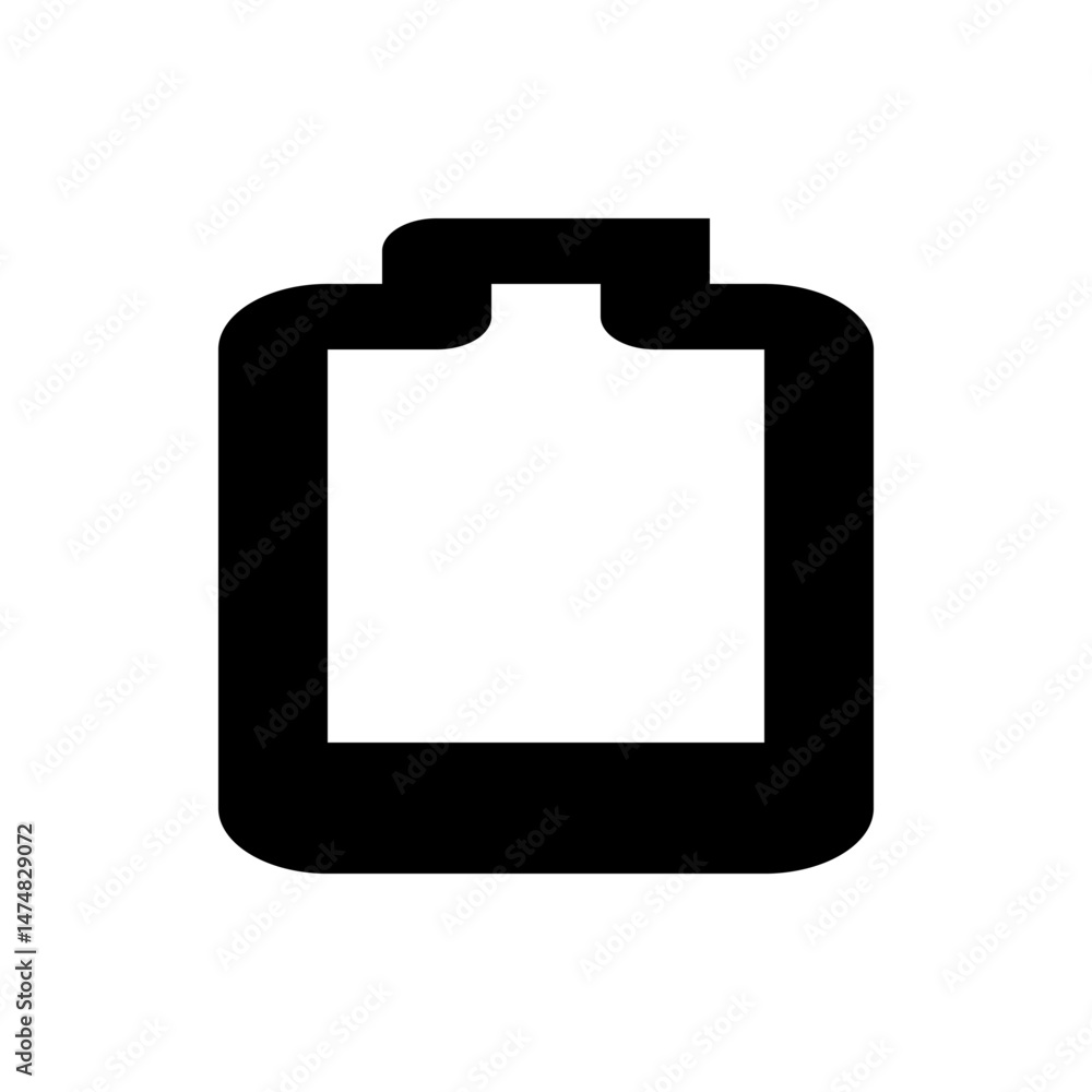 Poster illustration of a black and white battery icon with rounded edges and a small top connector design e