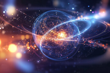 Abstract Glowing Orb with Dynamic Energy Particles in Dark Space