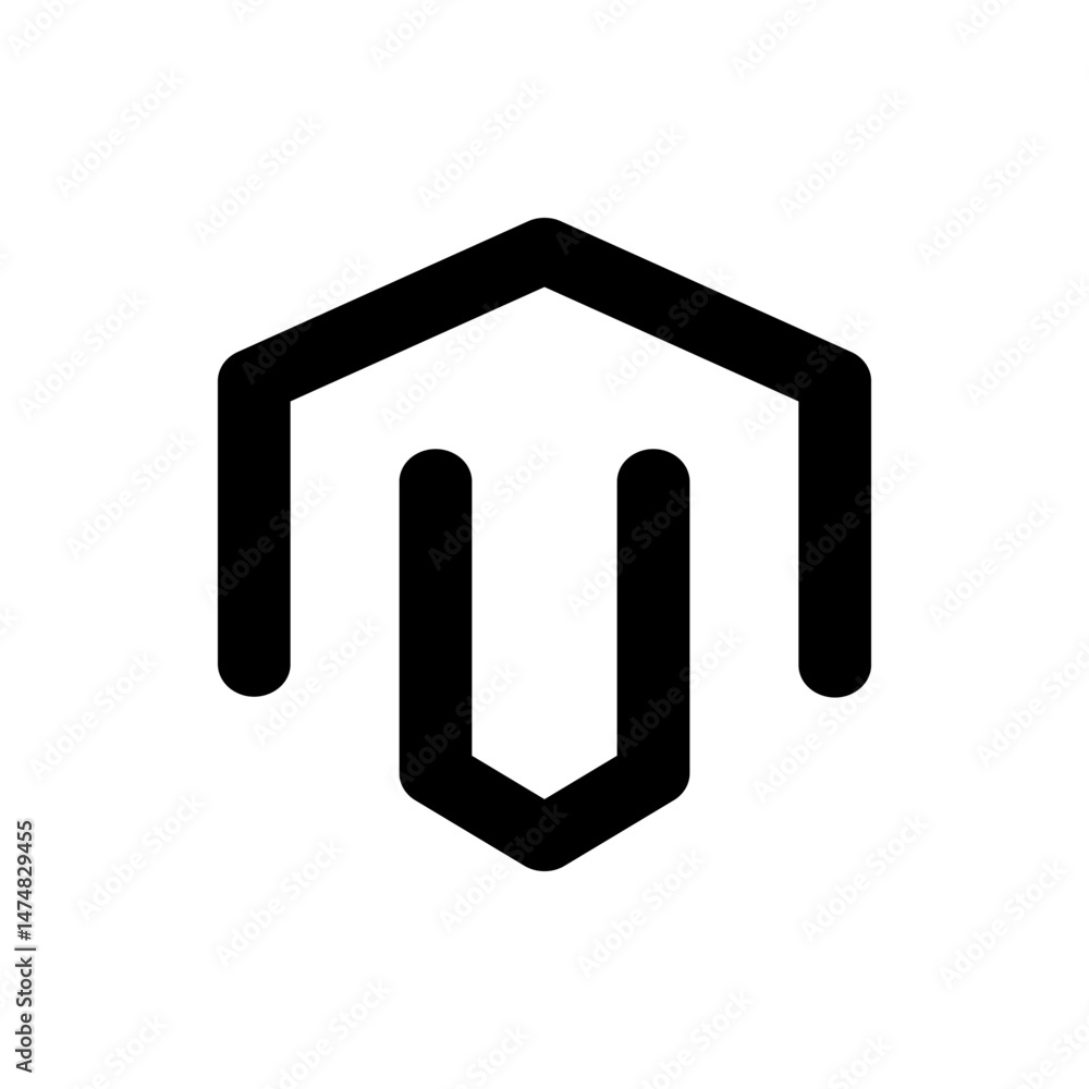 Poster black outlined abstract shape resembling a house with rounded edges on a white background creating a
