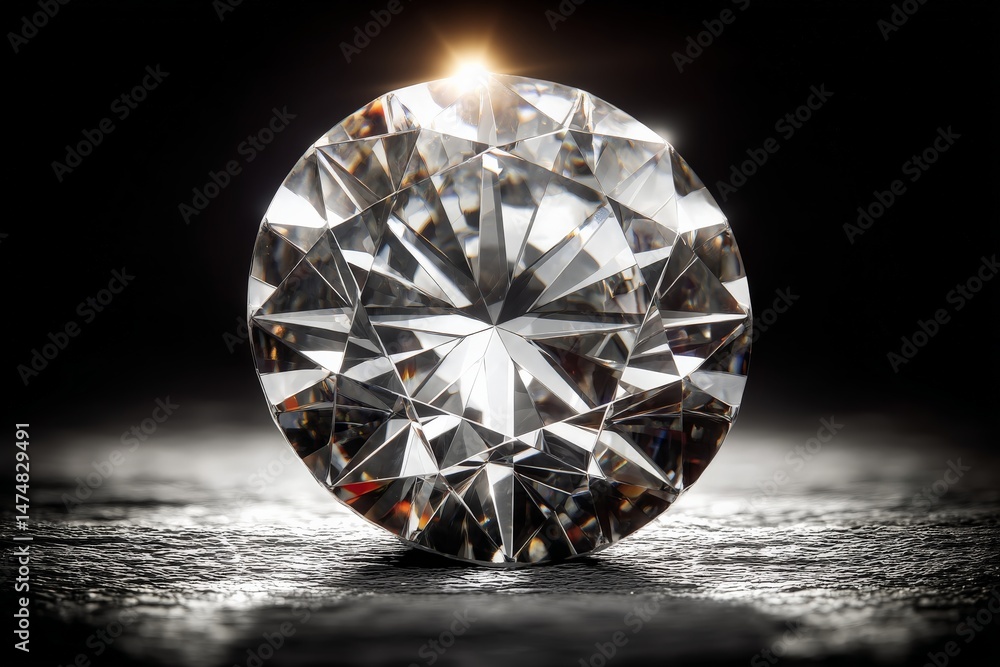 Leinwandbilder shimmering diamond sparkling under a light source on a textured surface in a dimly lit environment