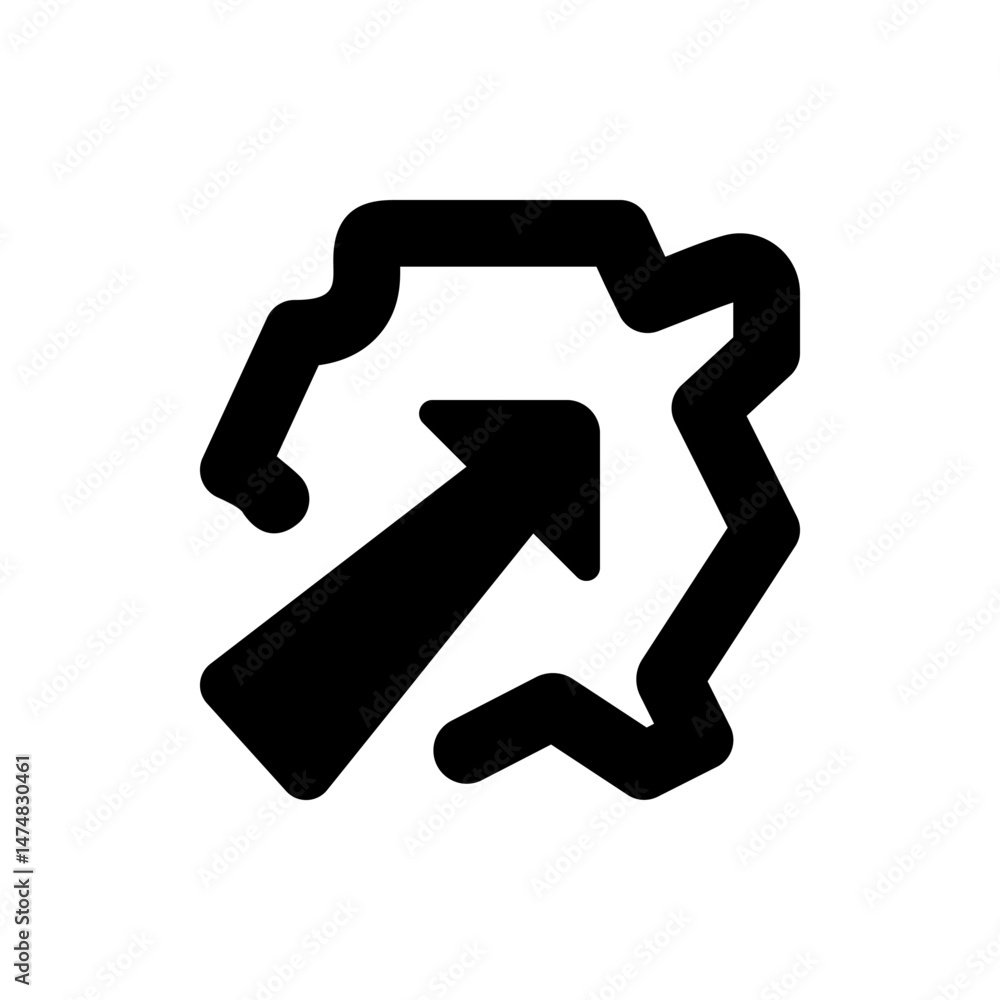Poster black arrow pointing upwards and to the right with a jagged border around it on a white background i
