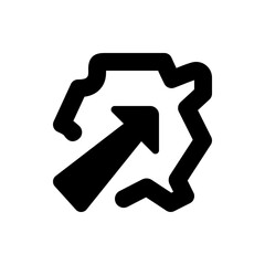 Black arrow pointing upwards and to the right with a jagged border around it on a white background image