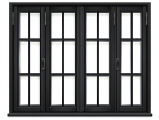 Black window with divided panes.  Detailed view of a large black window with multiple panes