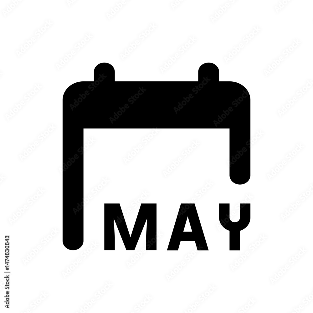Poster black calendar icon displaying the month of may with a simple and clean design on a white background