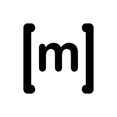 A stylized lowercase letter m enclosed within a pair of bracket like shapes in a minimalist black design