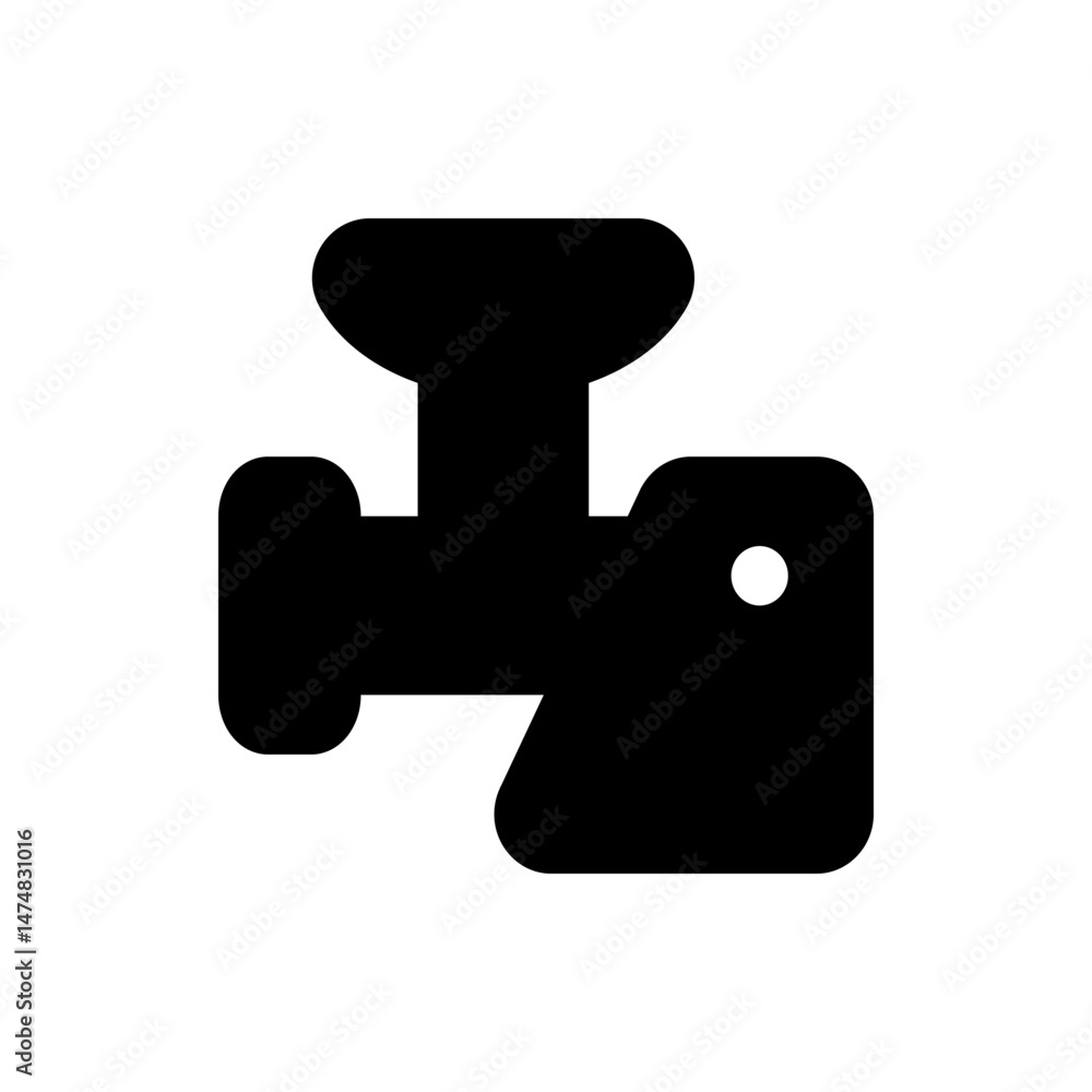 Poster a black silhouette of a meat grinder with a hopper and handle on a white isolated background image v