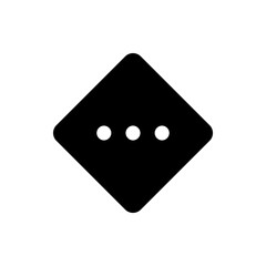 Black diamond shape with rounded corners containing three white circles aligned horizontally in the center area