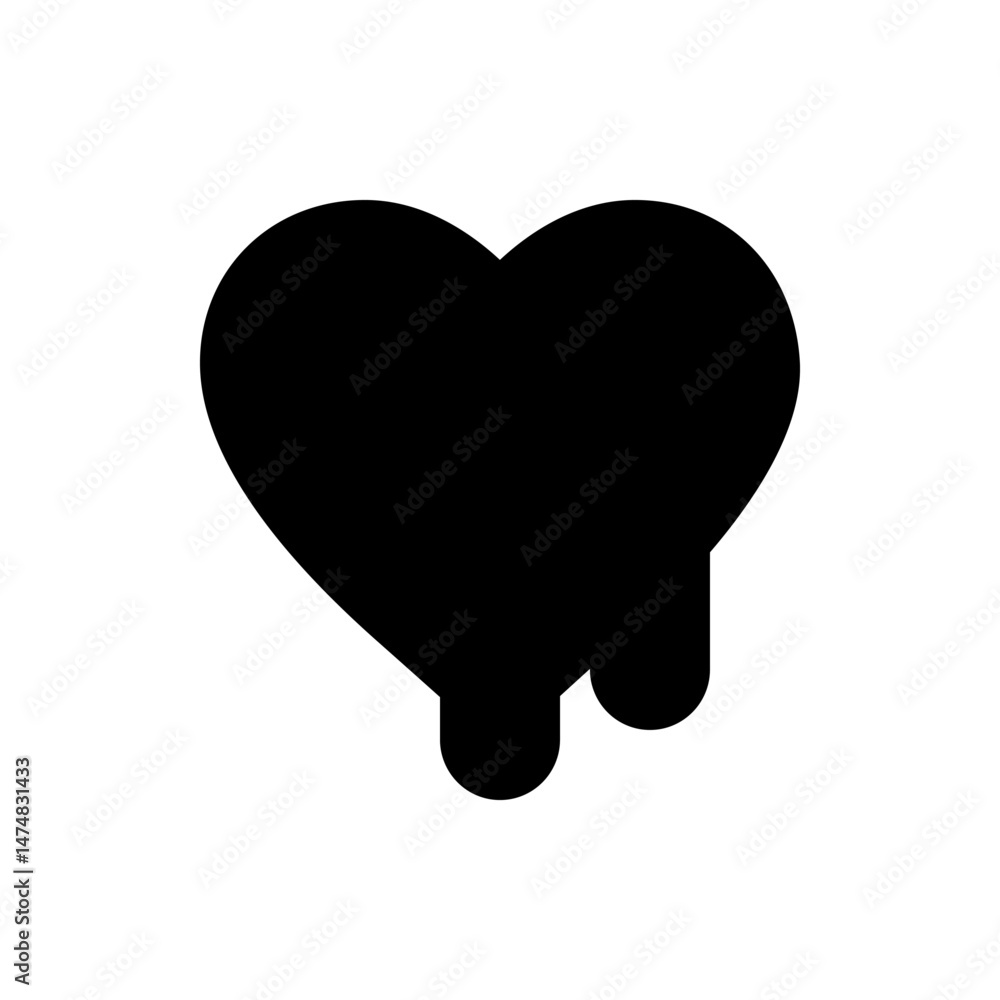 Poster black heart shape with two rounded drips extending from the bottom on a white background design elem