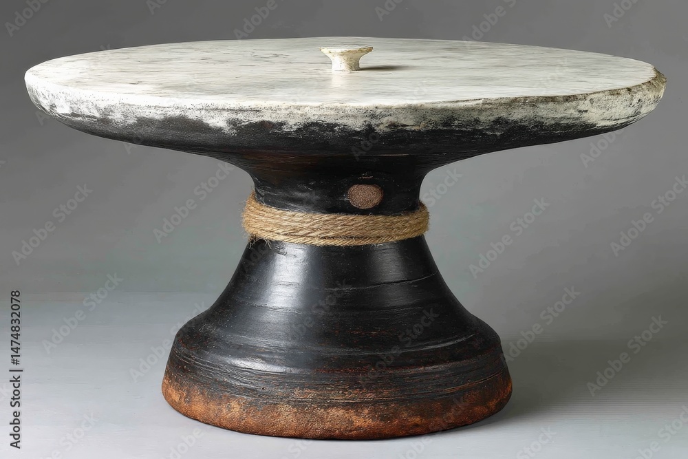 Poster unique ceramic and stone table featuring a rustic design with a distinctive pedestal base