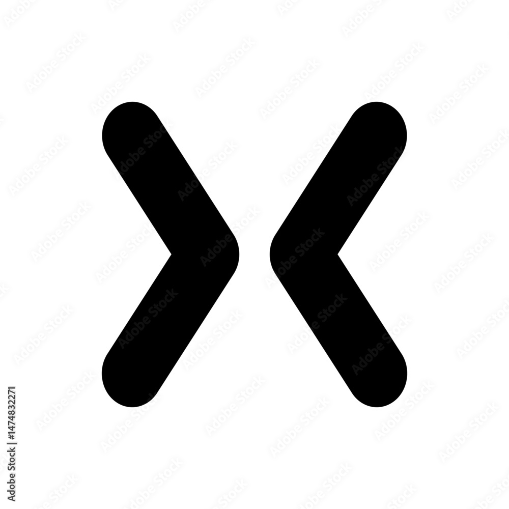 Poster two black chevron shapes facing each other with rounded edges on a plain white background design ele