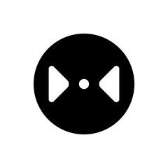 Black circle containing two white triangles pointing outwards with a white dot in the middle section area