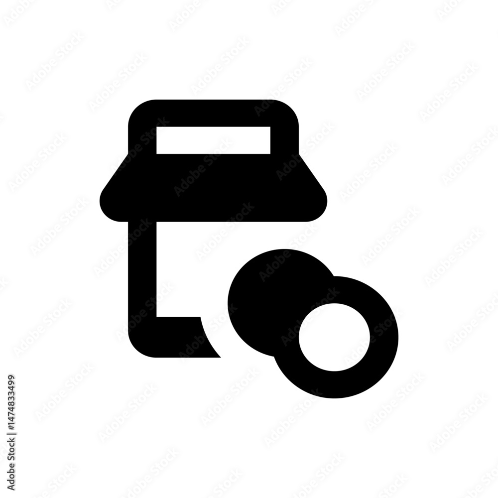 Poster illustration of a store front with two overlapping circles in solid black color on a white backgroun