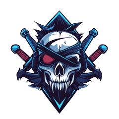 Fototapeta premium Creative vector esports logo featuring a skull with eye patch and crossed swords, perfect for gaming teams and events