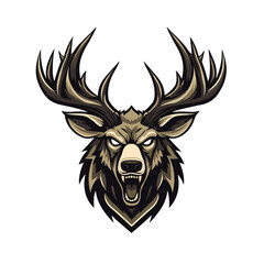 Fototapeta premium Vector esports logo featuring a fierce stag with massive antlers and an aggressive expression, ideal for competitive gaming teams