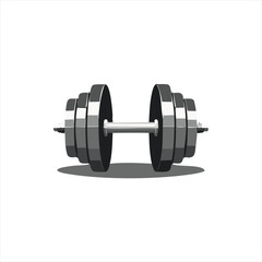 Black dumbbell vector illustration, simple flat workout equipment