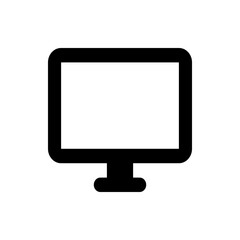 Illustration of a black desktop computer with a blank white screen and a rounded base in a simple style