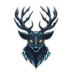 Fototapeta premium Vector esports logo featuring a stylized deer head with glowing eyes and intricate antlers design