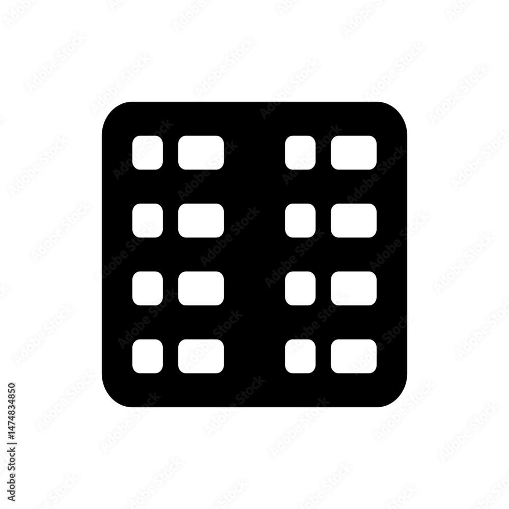 Poster black square grid with rounded corners and white rectangles arranged in rows and columns pattern vie