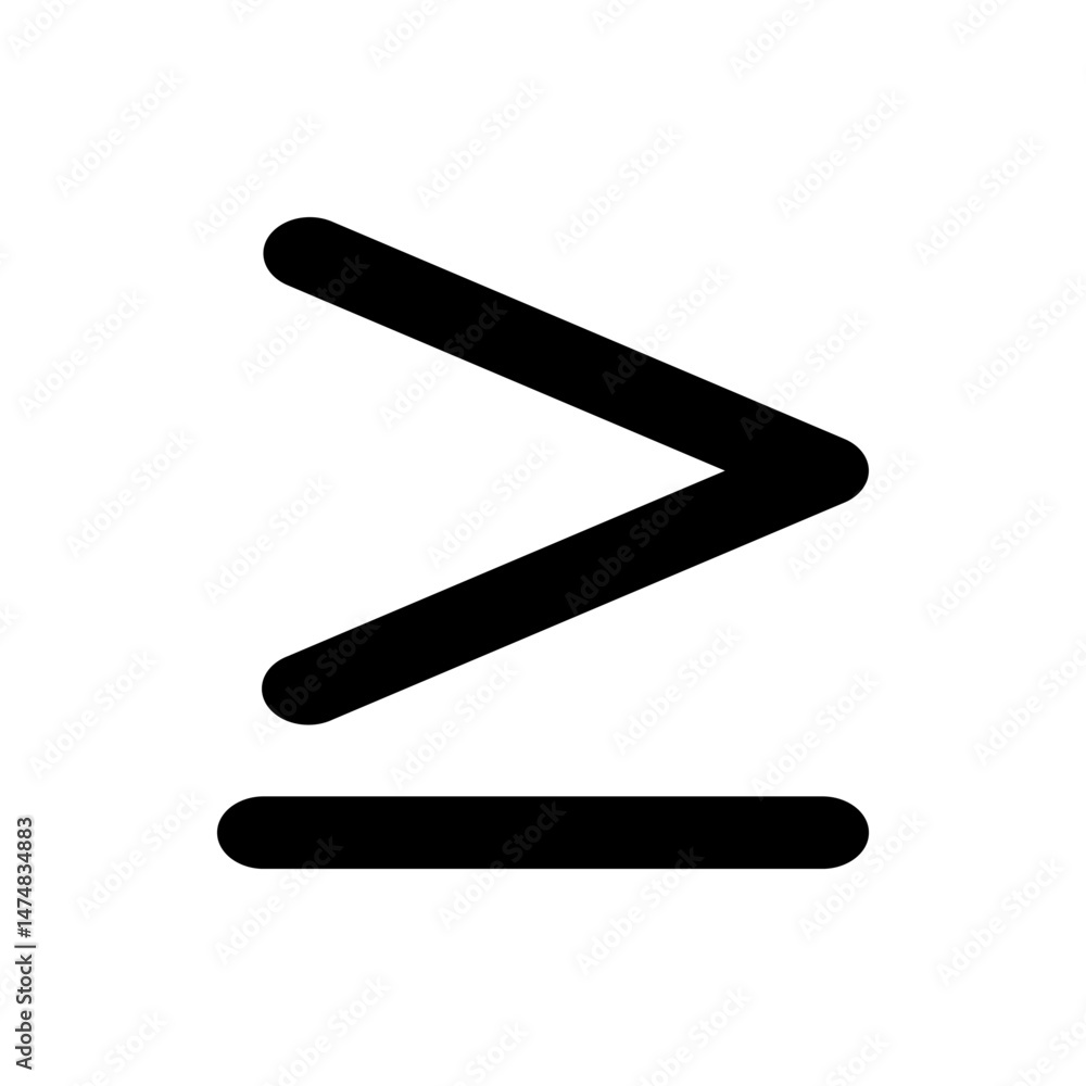 Poster greater than or equal to symbol displayed with black lines on a white background in a simple illustr