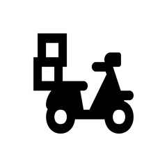 Illustration of a black delivery scooter with a box attached for transporting goods and services fast
