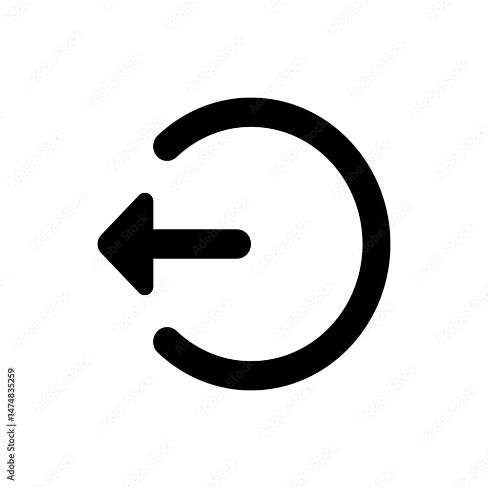 Poster black arrow pointing left intersecting with a black semicircle, indicating a return or undo action i