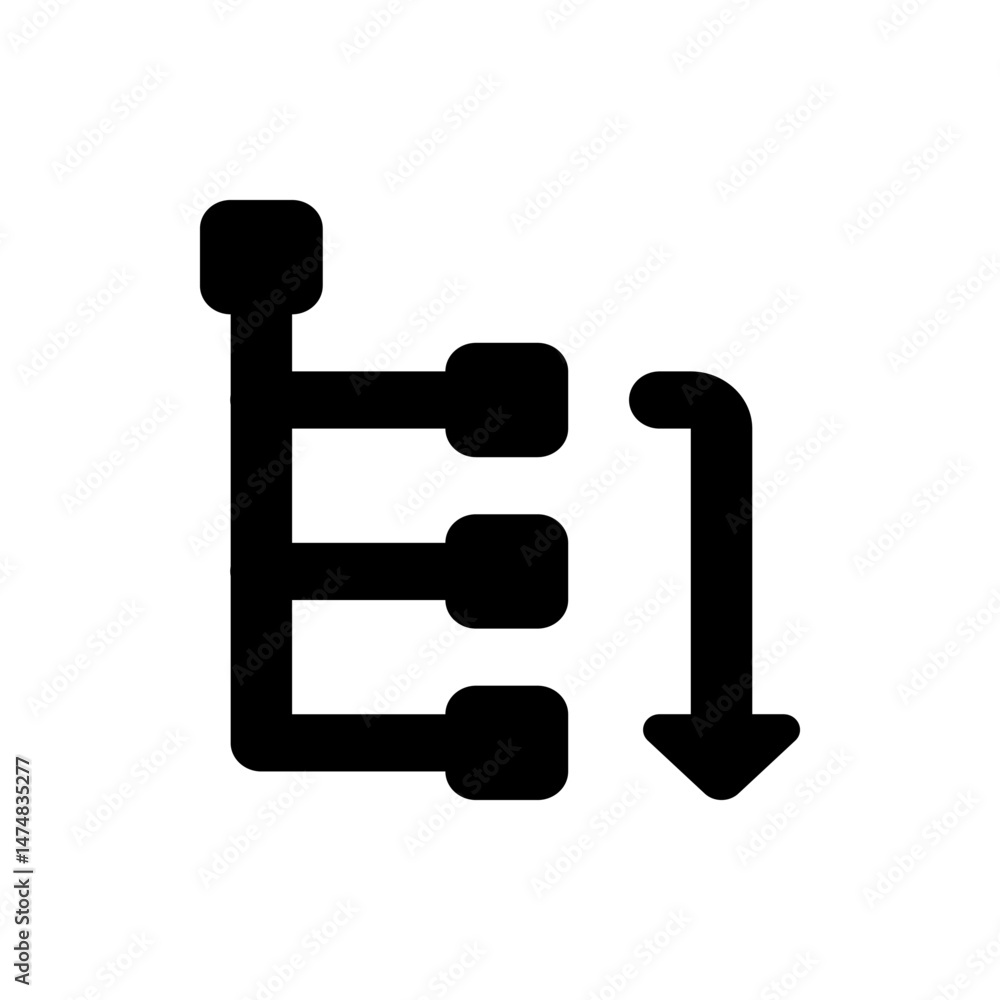 Poster illustration of a flowchart with three horizontal nodes connected to a vertical line and arrow down,