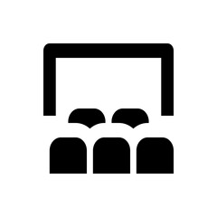 Illustration of a cinema screen with seats arranged in rows, creating a theater viewing experience icon