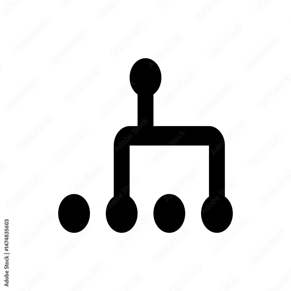 Poster illustration of a black abstract symbol with circles and lines on a white background in a minimalist