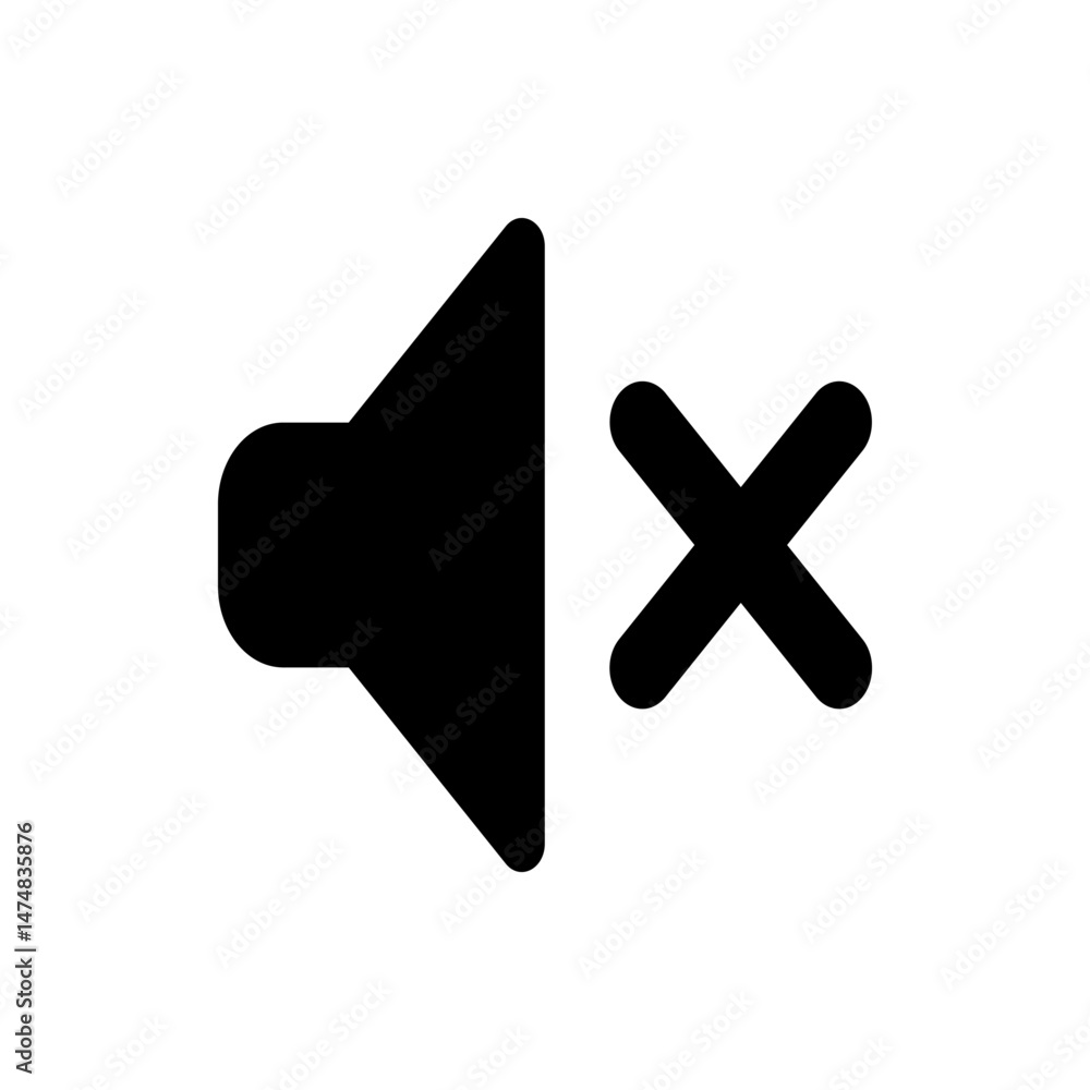 Poster black speaker icon with a cross indicating mute or no sound displayed on a white background image ic