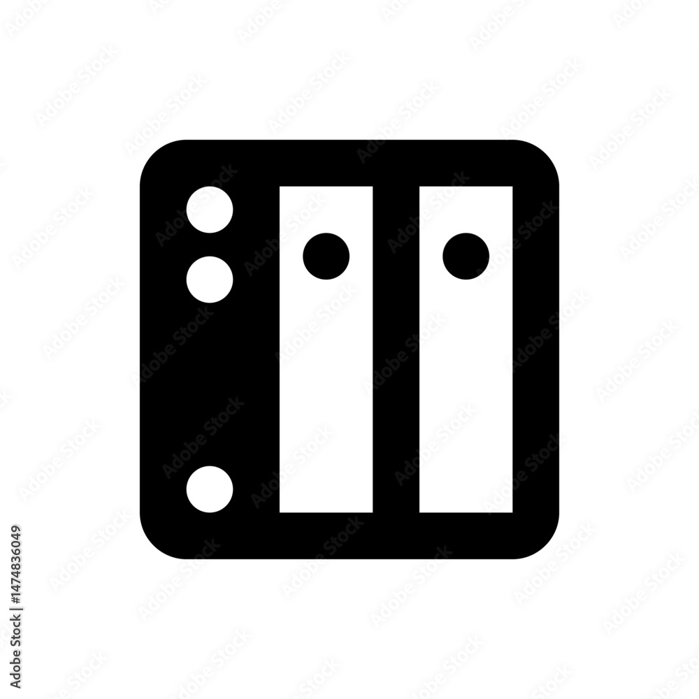 Aufkleber black and white switch icon with three white circles and two black circles on a rectangular shape