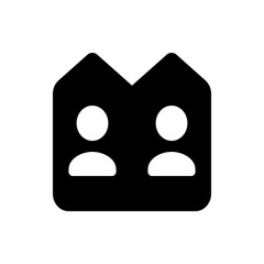 Two adjacent black houses with white silhouette figures inside representing residents or occupants inside them