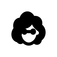 Illustration of a person with large curly hair and glasses in black and white simple graphic style design