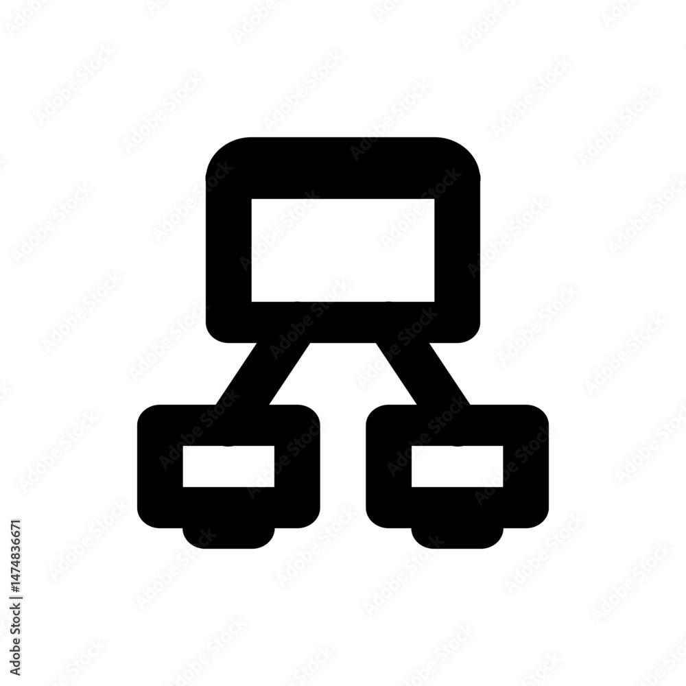 Poster black and white diagram showing a rounded rectangle connected to two smaller rounded rectangles belo