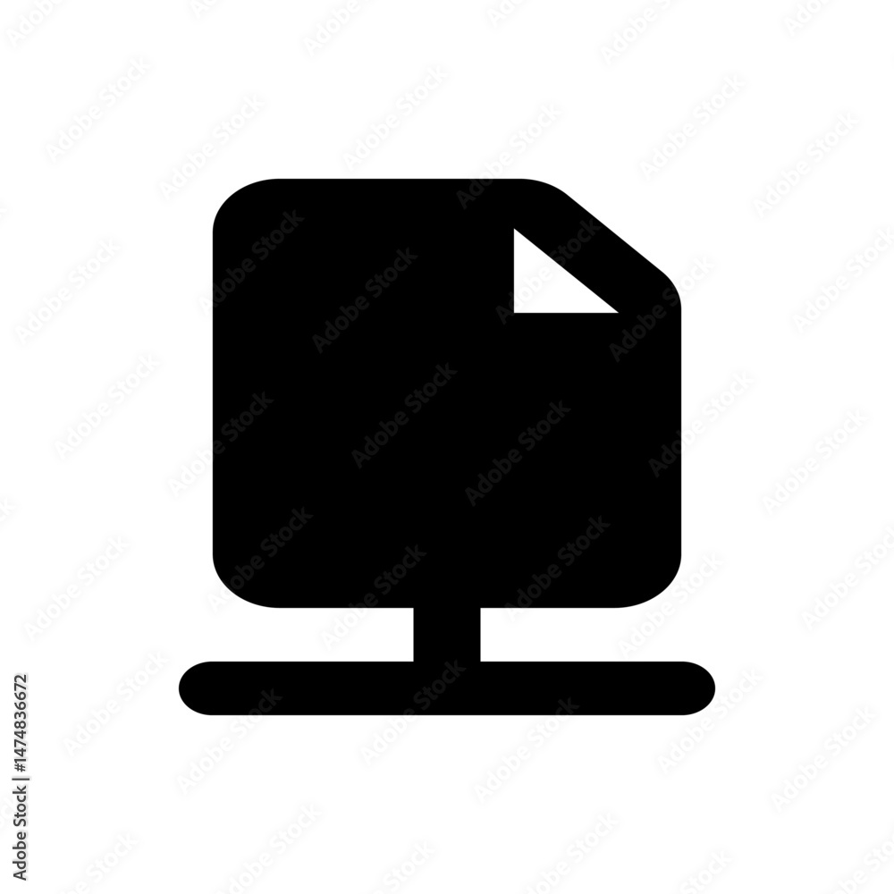 Poster black file icon with folded corner and stand representing document or data storage and transfer conc