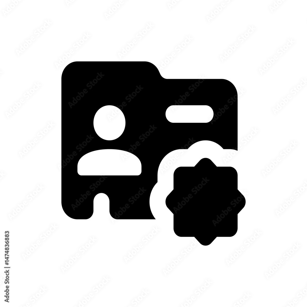 Aufkleber black folder icon with a person silhouette and a star shape on a white background in vector format