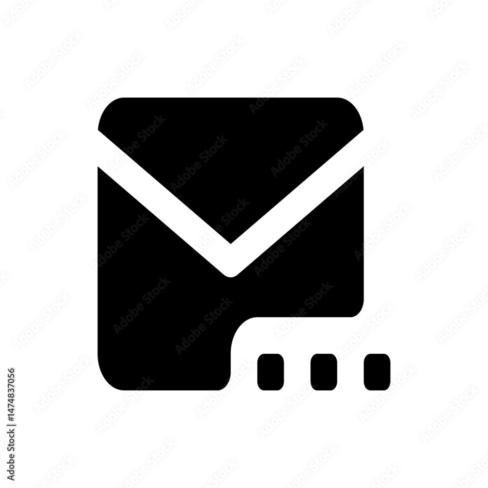 Poster black and white icon depicting an email envelope with a message pending indicator at the bottom righ
