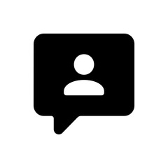 Black speech bubble with rounded corners containing a white faceless person icon in the center area