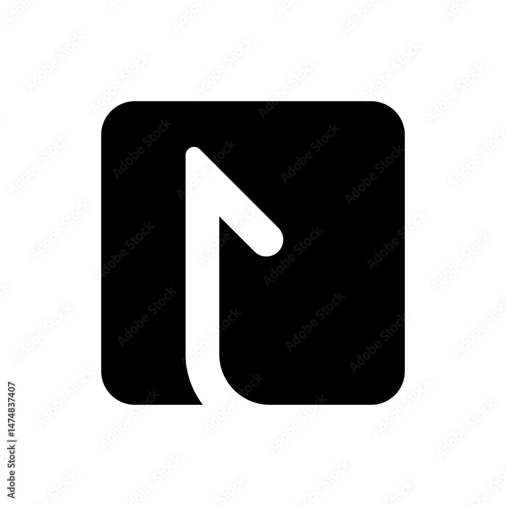 Poster white arrow pointing upwards from the bottom left corner inside a black rounded square shape design 