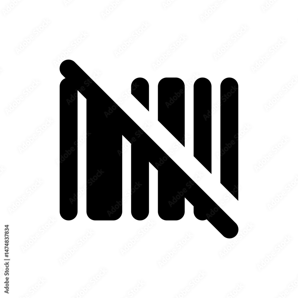 Poster black barcode symbol with a white diagonal line indicating invalid or not allowed, simple graphic de