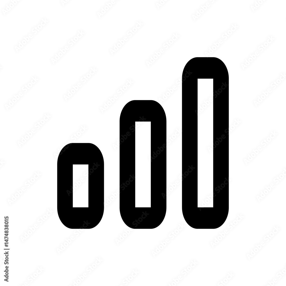 Poster black signal strength bars increasing in height indicating strong connection on a white background v