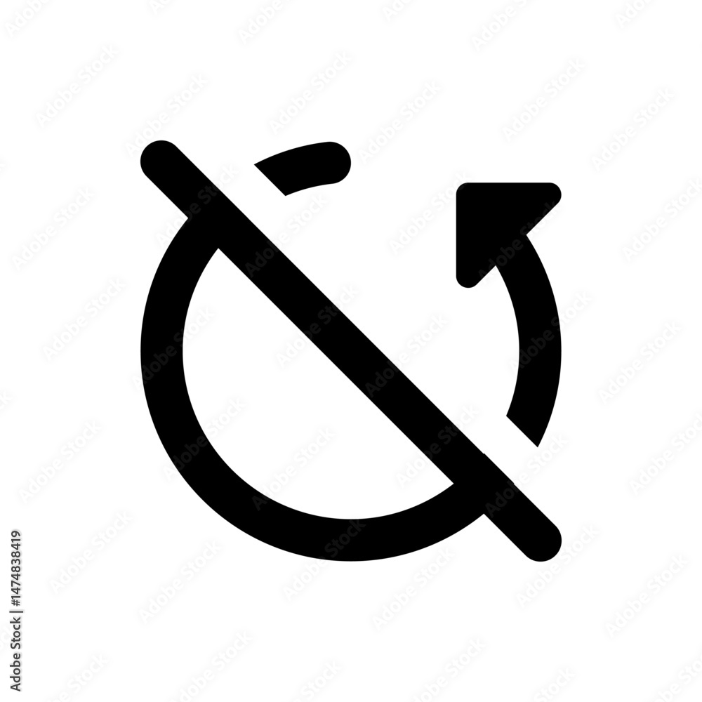 Poster black circular arrow with a line through it indicating a disabled or restricted functionality icon i