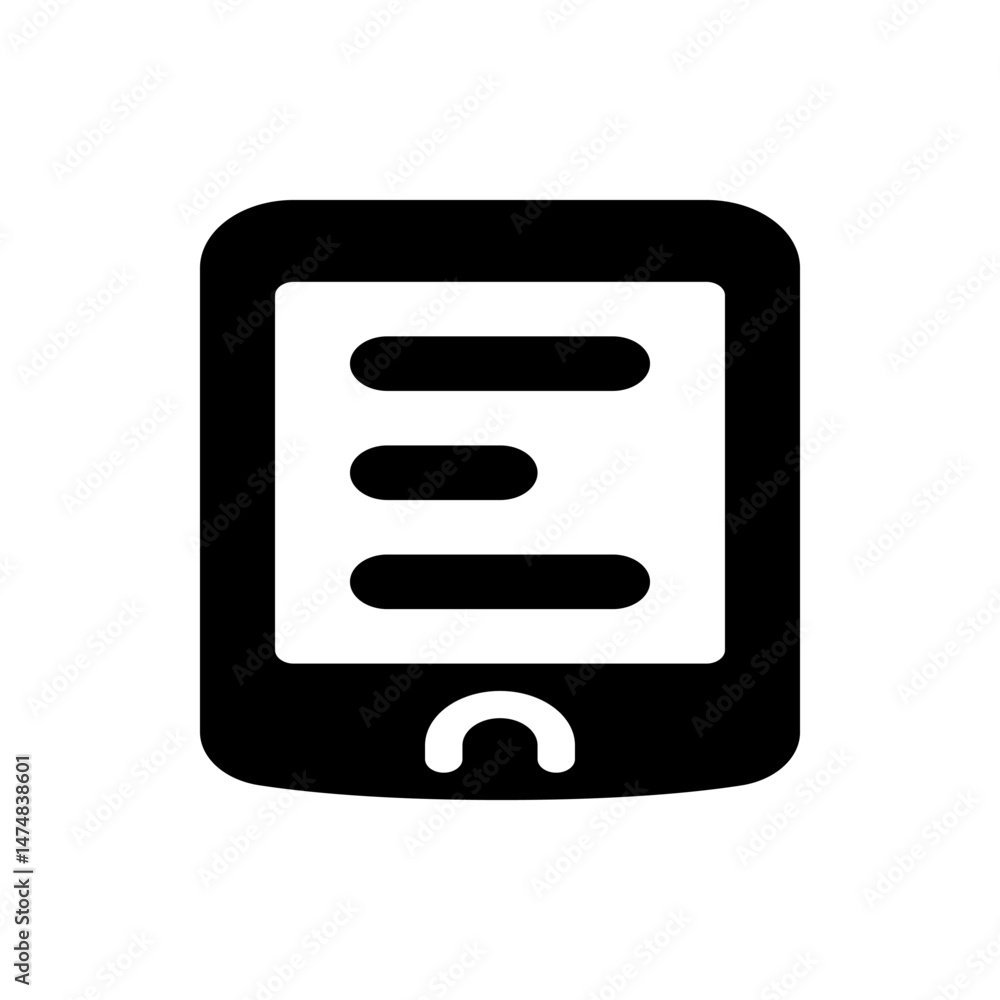 Poster illustration of a black smartphone with rounded corners displaying three text lines and a home butto