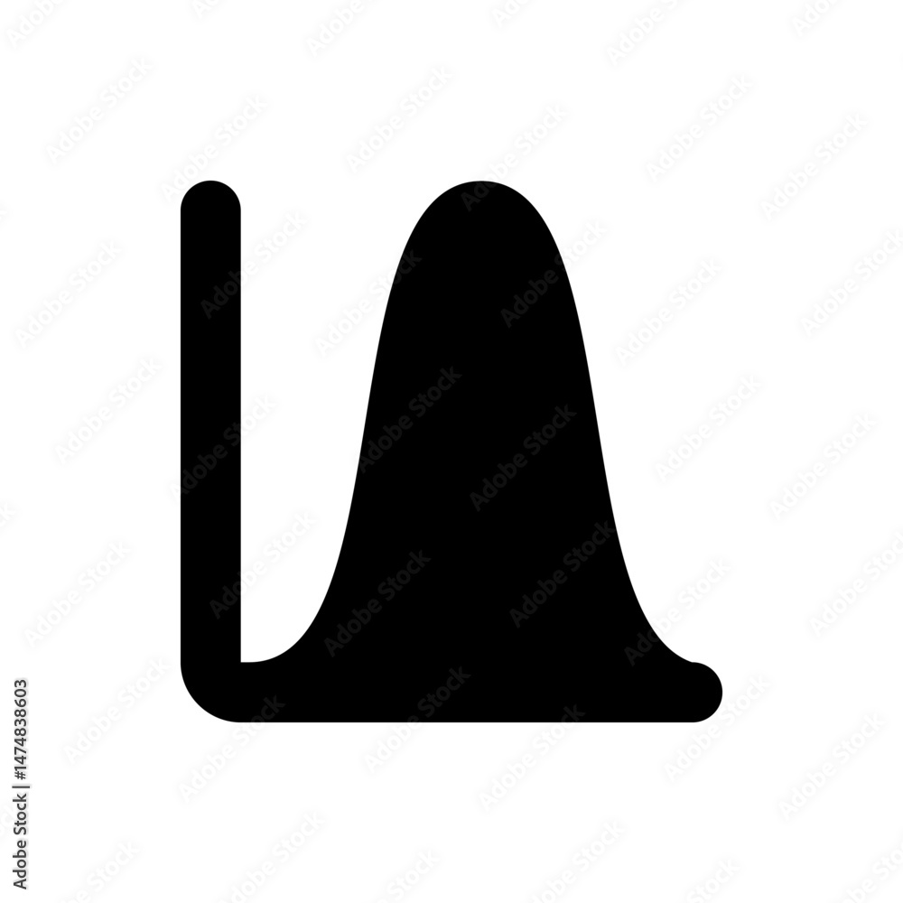 Aufkleber illustration of a black bell shaped curve next to a vertical line with a rounded bottom corner shape