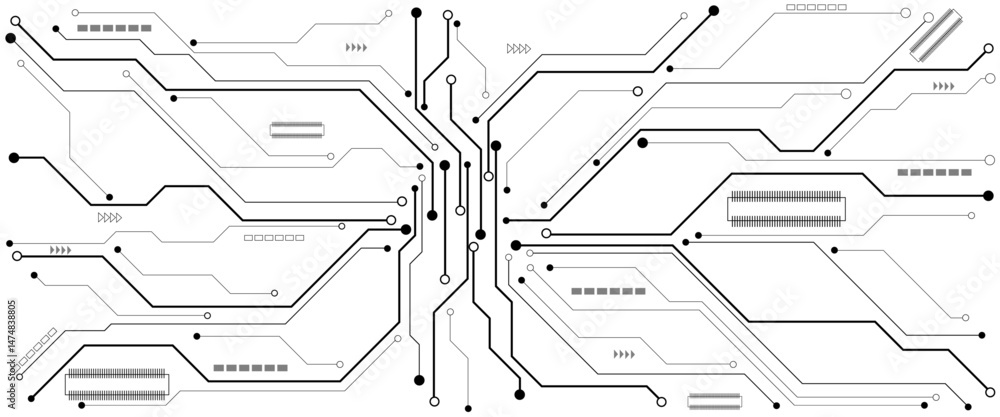 Aufkleber Abstract CPU processor or semiconductor with Power icon with glowing pixels on technology circuit board.