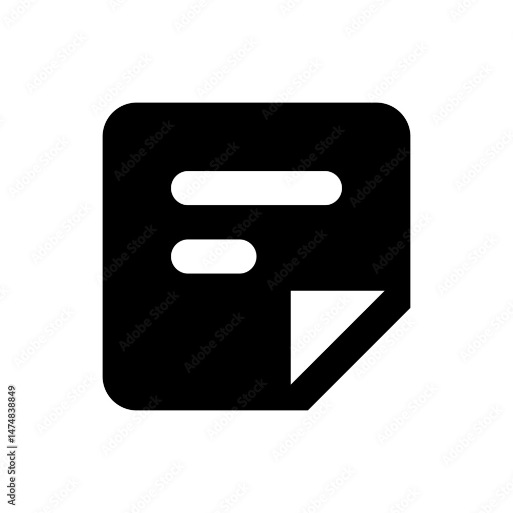 Poster black document icon with rounded corners and two white lines and folded corner design element image